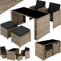 Tectake Garden Table And Chairs Palermo - Up To 4 People, Chairs, Stools And Table, Weather & Uv-Resistant - Nature - thumbnail 1