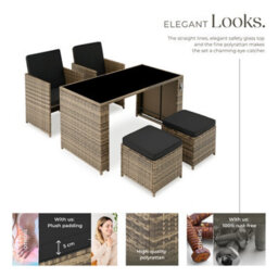 Tectake Garden Table And Chairs Palermo - Up To 4 People, Chairs, Stools And Table, Weather & Uv-Resistant - Nature - thumbnail 3
