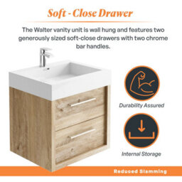 Plum&clay Walter Light Bare Wood Wall Hung Bathroom Vanity Unit With Polymarble Resin Basin (W)600mm - thumbnail 5