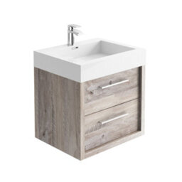 Plum&clay Walter Light Bare Wood Wall Hung Bathroom Vanity Unit With Polymarble Resin Basin (W)600mm