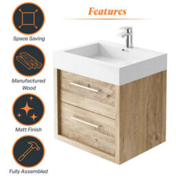 Plum&clay Walter Light Bare Wood Wall Hung Bathroom Vanity Unit With Polymarble Resin Basin (W)600mm - thumbnail 7