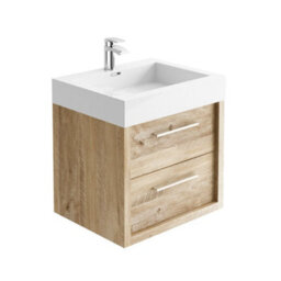 Plum&clay Walter Light Bare Wood Wall Hung Bathroom Vanity Unit With Polymarble Resin Basin (W)600mm - thumbnail 3