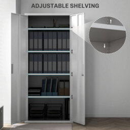 Homcom Lockable Metal Cabinet With 2 Doors, File Cabinet For Home Office, White - thumbnail 4
