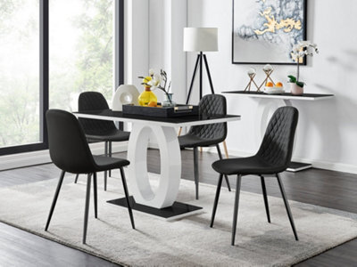 Furniturebox Giovani Rectangular 4 Seat White High Gloss Unique Halo Dining Table Black Glass Top 4 Black Faux Leather Black Leg Corona Chairs - image 1