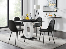 Furniturebox Giovani Rectangular 4 Seat White High Gloss Unique Halo Dining Table Black Glass Top 4 Black Faux Leather Black Leg Corona Chairs - thumbnail 1