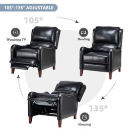 Recliner Upholstered Armchair Pu Leather Padded Comfy Sofa Lounge Chair, Push Back Recliner With Rivet Decoration - Black - thumbnail 4