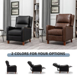 Recliner Upholstered Armchair Pu Leather Padded Comfy Sofa Lounge Chair, Push Back Recliner With Rivet Decoration - Black - thumbnail 7