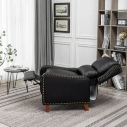 Recliner Upholstered Armchair Pu Leather Padded Comfy Sofa Lounge Chair, Push Back Recliner With Rivet Decoration - Black - thumbnail 3