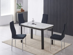 Furnizone UK Milano 4-Seater White Marble-Effect Glass Dining Table And 4 Monza Black Velvet Chairs - thumbnail 1