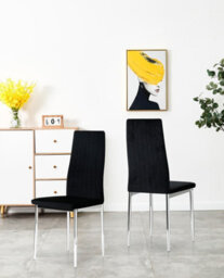 Furnizone UK Milano 4-Seater White Marble-Effect Glass Dining Table And 4 Monza Black Velvet Chairs - thumbnail 5