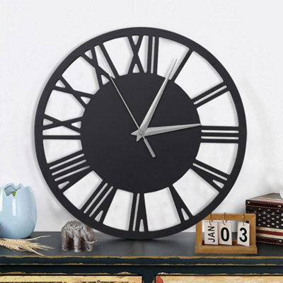 Living And Home Grey Large Wall Clocks Roman Numeral Kitchen Battery Operated For Home 300mm - image 1