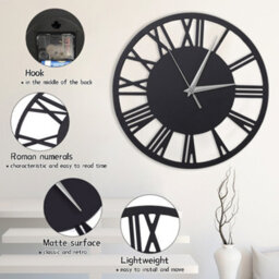 Living And Home Grey Large Wall Clocks Roman Numeral Kitchen Battery Operated For Home 300mm - thumbnail 5