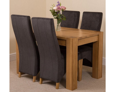 That's Furniture Kuba 125 X 80 Cm Chunky Oak Small Dining Table And 4 Chairs Dining Set With Lola Black Fabric Chairs - image 1