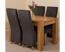 That's Furniture Kuba 125 X 80 Cm Chunky Oak Small Dining Table And 4 Chairs Dining Set With Lola Black Fabric Chairs - thumbnail 1