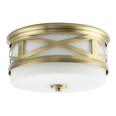 Happy Homewares Vintage Classic Bathroom Flush Ceiling Light Fitting In Antique Brass - image 1