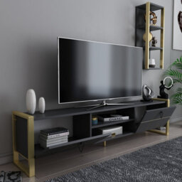 Decorotika Mila Tv Stand With Wall Shelf For Tvs Up To 73 Inches Anthracite Gold - thumbnail 4