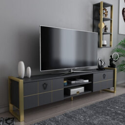 Decorotika Mila Tv Stand With Wall Shelf For Tvs Up To 73 Inches Anthracite Gold - thumbnail 2