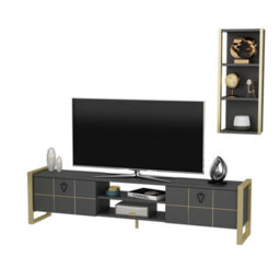 Decorotika Mila Tv Stand With Wall Shelf For Tvs Up To 73 Inches Anthracite Gold - thumbnail 7