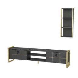 Decorotika Mila Tv Stand With Wall Shelf For Tvs Up To 73 Inches Anthracite Gold - thumbnail 8