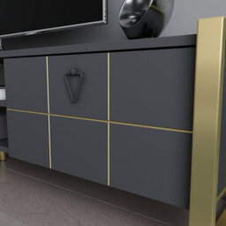 Decorotika Mila Tv Stand With Wall Shelf For Tvs Up To 73 Inches Anthracite Gold - thumbnail 6