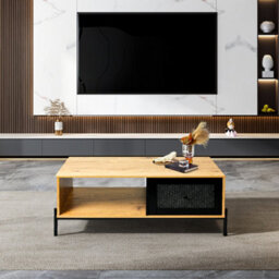 Thehotsale Durable And Chic Rattan Coffee Table With Storage Drawers For Living Room - thumbnail 2