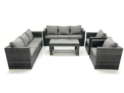 Fimous Rattan Garden Furniture Sofa Set With Coffee Table Armchair Dark Grey Mixed - image 1