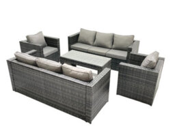 Fimous Rattan Garden Furniture Sofa Set With Coffee Table Armchair Dark Grey Mixed - thumbnail 2