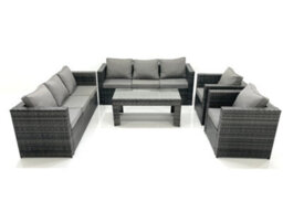 Fimous Rattan Garden Furniture Sofa Set With Coffee Table Armchair Dark Grey Mixed - thumbnail 1