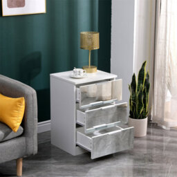 Furniturehmd Mirror Glass 3 Drawer Bedside Table Nightstand Storage Unit Drawer Chest Bedroom Furniture - thumbnail 3