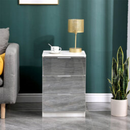 Furniturehmd Mirror Glass 3 Drawer Bedside Table Nightstand Storage Unit Drawer Chest Bedroom Furniture