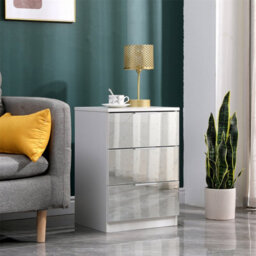 Furniturehmd Mirror Glass 3 Drawer Bedside Table Nightstand Storage Unit Drawer Chest Bedroom Furniture - thumbnail 2