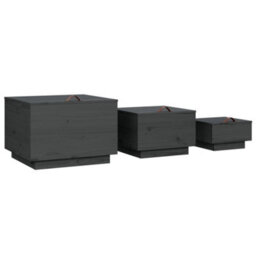 Berkfield Storage Boxes With Lids 3 Pcs Grey Solid Wood Pine - thumbnail 5