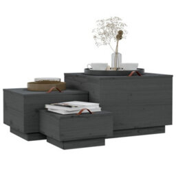 Berkfield Storage Boxes With Lids 3 Pcs Grey Solid Wood Pine - thumbnail 4