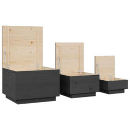 Berkfield Storage Boxes With Lids 3 Pcs Grey Solid Wood Pine - thumbnail 6