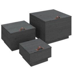 Berkfield Storage Boxes With Lids 3 Pcs Grey Solid Wood Pine - thumbnail 2