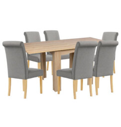 Hallowood Furniture Newquay Oak Flip Top Extending Table With 6 Upholstered Roll Top Dining Chairs In Grey Fabric - thumbnail 8