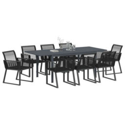 Berkfield Modern Garden Dining Set 9 Pcs Black Poly Rattan - thumbnail 3