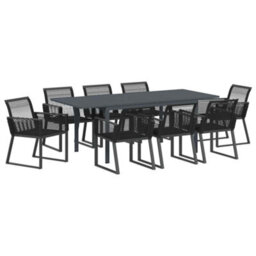 Berkfield Modern Garden Dining Set 9 Pcs Black Poly Rattan - thumbnail 1