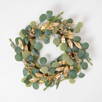 Homescapes Green & Gold Eucalyptus Christmas Wreath, 56 Cm - image 1