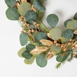 Homescapes Green & Gold Eucalyptus Christmas Wreath, 56 Cm - thumbnail 2