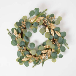 Homescapes Green & Gold Eucalyptus Christmas Wreath, 56 Cm - thumbnail 1