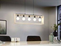 Stylish Black And Natural Wood Hanging Pendant Light For Kitchen Island - thumbnail 3