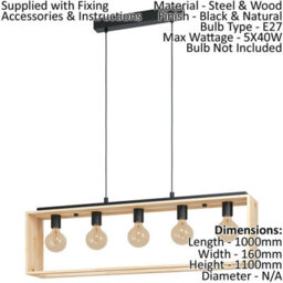 Stylish Black And Natural Wood Hanging Pendant Light For Kitchen Island - thumbnail 2