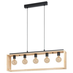 Stylish Black And Natural Wood Hanging Pendant Light For Kitchen Island