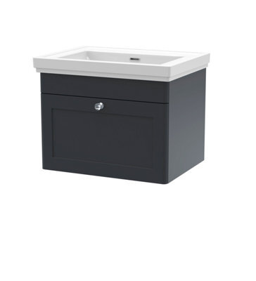 Balterley Swynnerton Traditional 1 Drawer Wall Hung Vanity Unit With Basin, Dark Grey, 600mm - image 1