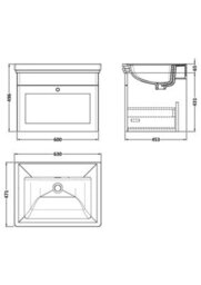 Balterley Swynnerton Traditional 1 Drawer Wall Hung Vanity Unit With Basin, Dark Grey, 600mm - thumbnail 2