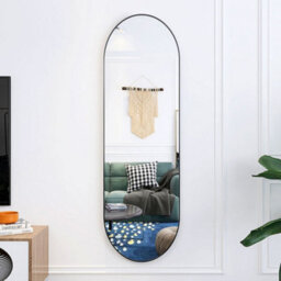 Living And Home Black Oval Full Length Mirror Wall Mounted Mirror Framed Dressing Mirror 40 X 150 Cm
