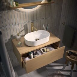 GoodHome Avela Matt Oak Effect Wall-Mounted Bathroom Vanity Unit (H) 317mm (W) 800mm - thumbnail 5