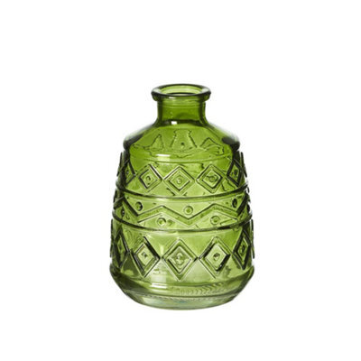 Small Green Glass Aztec Pattern Vase (Height) 11 Cm - Ideal For A Christmas Table Centrepiece - image 1