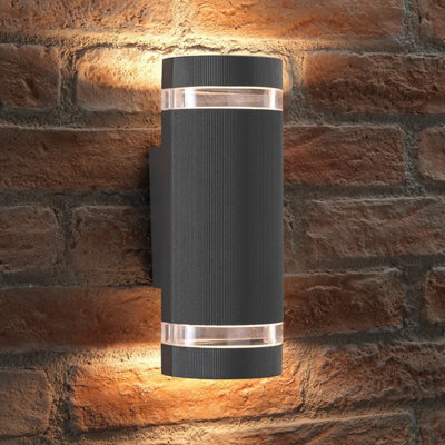 Auraglow  Large Outdoor Double Up & Down Wall Light - Elton - Anthracite - Warm White - image 1
